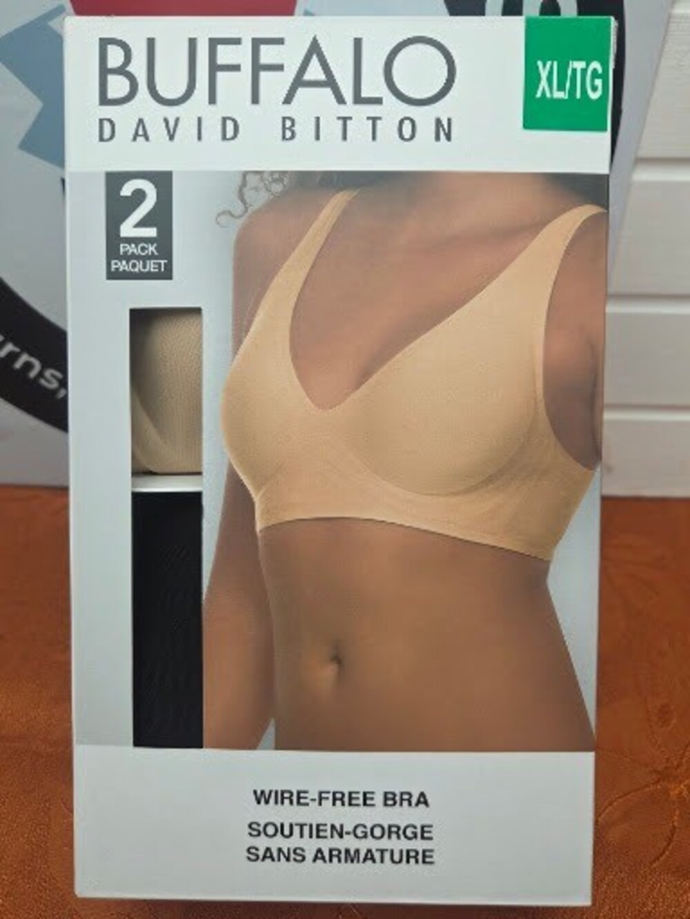 Buffalo David Bitton Women's Seam-Free Wireless Bra 2-Pack Beige & Black XL